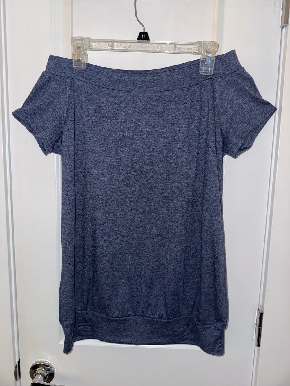 Halife Heathered Navy Off-Shoulder Tunic Top, Size Medium